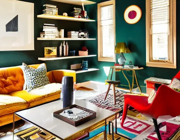 Image similar to apartment designed by nate berkus, retro 1 9 5 0 s colors