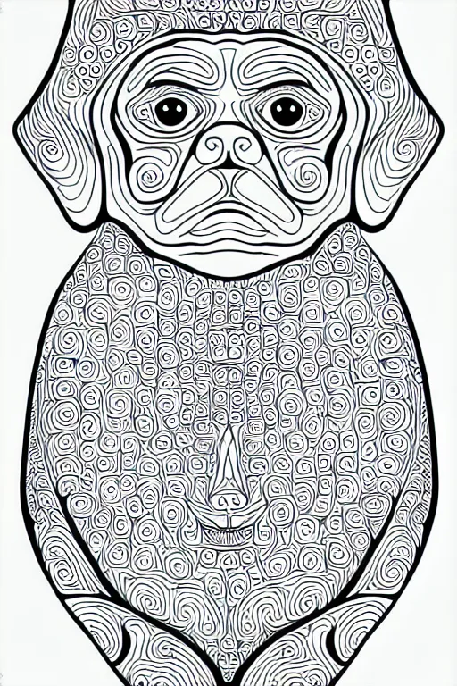 Image similar to dog chart cat statue ornaments fractal ink drawing line art colouring page, vector, margins, fine lines, centered