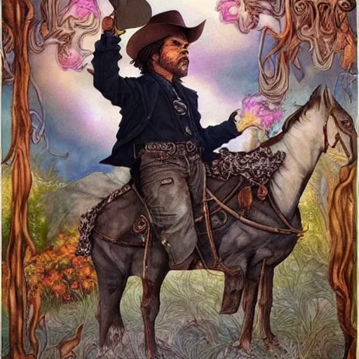 Image similar to Peter Dinklage as a cowboy, artwork by Daniel Merriam,