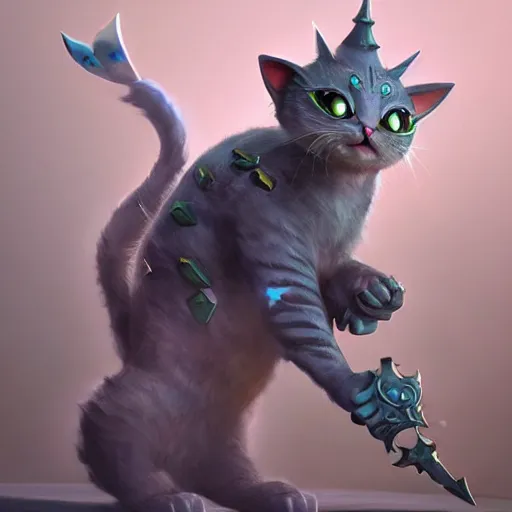 Image similar to super cute fantasy cat warrior 3D concept art by gediminas Pranckevicius and todd mcfarlane, anthropomorphic, glowing effect, ornate, dynamic, centered, sharp focus, beautiful detailed, face very realistic, Game Art!!, hyper detailed, no background, cartoon, cinematic, raytrace, Trend on artstation, C4D