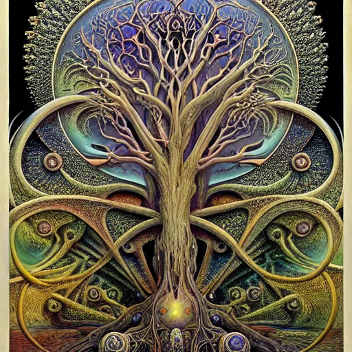 Image similar to tree of life by roger dean and andrew ferez, art forms of nature by ernst haeckel, divine chaos engine, symbolist, visionary, art nouveau, botanical fractal structures, organic, detailed, realistic, surreality