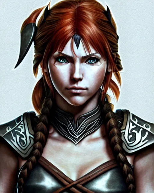 Prompt: Aela the Huntress from Skyrim || yakuza, tattoos, cute-fine-face, pretty face, realistic shaded Perfect face, fine details. Anime. realistic shaded lighting poster by Artgerm and Sakimichan