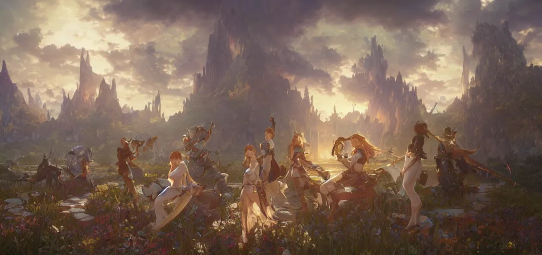 Image similar to final fantasy 14 by Stanley Artgerm Lau, greg rutkowski, thomas kindkade, alphonse mucha, loish, norman Rockwel