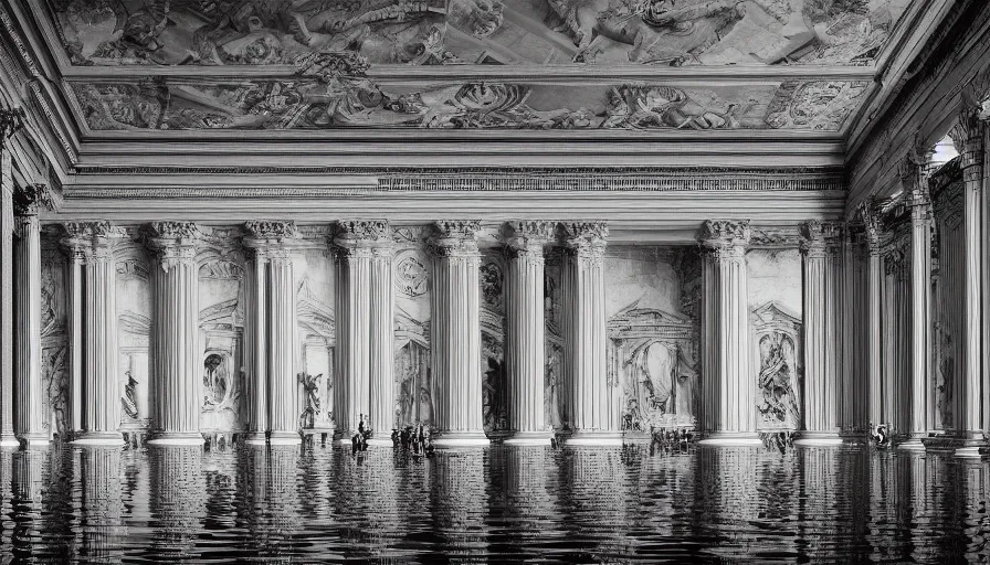 Prompt: a huge neoclassical building flooded with arms and hands, by piranesi, leica sl 2 5 0 mm, heavy grain, high quality, high detailed