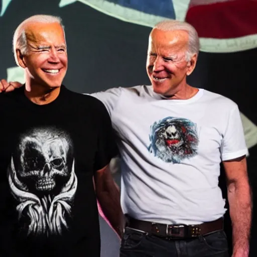 Prompt: Joe Biden wearing a \'Cradle of Filth\' T-Shirt