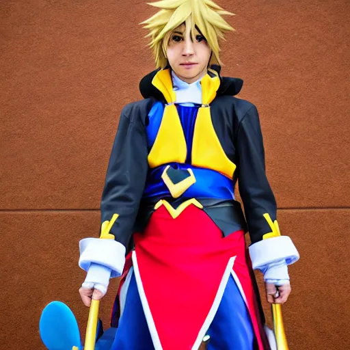 Prompt: sora kingdom hearts cosplay by Disney castle 85mm photography hd