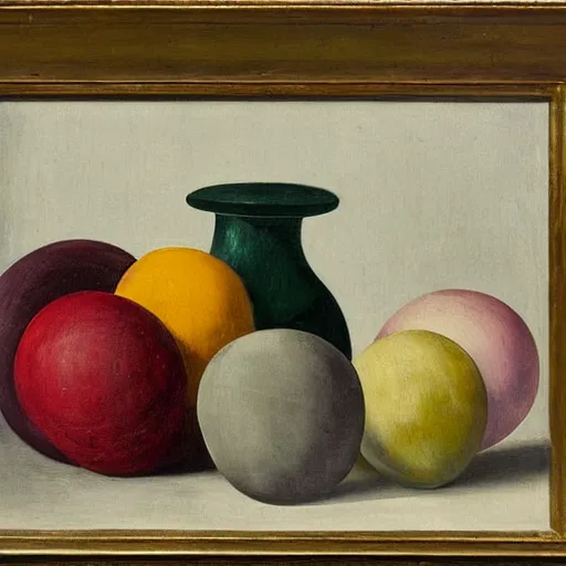 Prompt: a painting by the caretaker of an abstract sculpture still life by giorgio de chirico