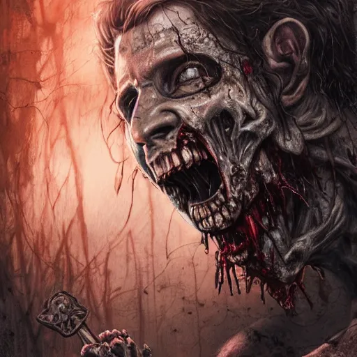Image similar to a zombie male ripping his heart out and offering it to an attractive beautiful female zombie, detailed intricate ink illustration, dark atmosphere, detailed illustration, hd, 4k, digital art, overdetailed art, concept art, by greg rutkowski, by loish, complementing colors, Trending on artstation, deviantart,