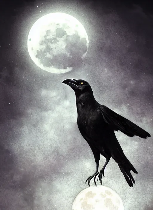 Image similar to portrait, A crow in front of the full big moon, book cover, red white and black colors, establishing shot, extremly high detail, foto realistic, cinematic lighting, pen and ink, intricate line drawings, by Yoshitaka Amano, Ruan Jia, Kentaro Miura, Artgerm, post processed, concept art, artstation, matte painting, style by eddie mendoza, raphael lacoste, alex ross