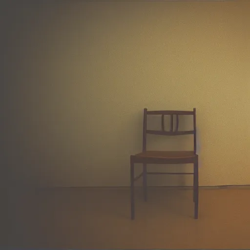 Image similar to a chair in an empty room, vintage, 3 5 mm film, nostalgic and euphoric, 4 k, 8 k, photorealistic, film grain,