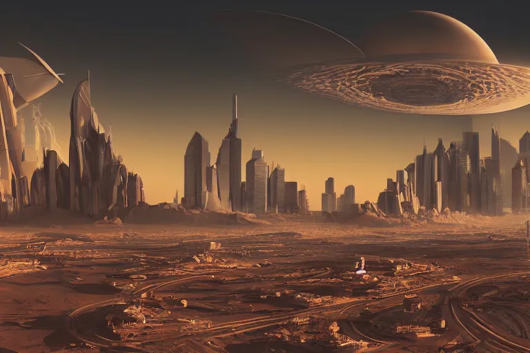 Prompt: cityscape of a city on Mars, futuristic