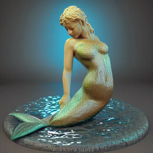 Prompt: water sculpture of mermaid, 3 d rtx 8 k