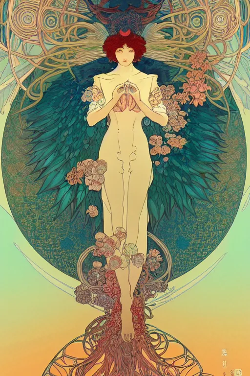 Image similar to a beautiful hyperdetailed animal character design 4 k wallpaper illustration of phoenix, victo ngai style, alfons mucha ， from china, style of studio ghibli, chinese style