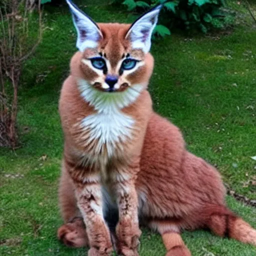 Prompt: cute fluffy caracal as a cat dressed in dress