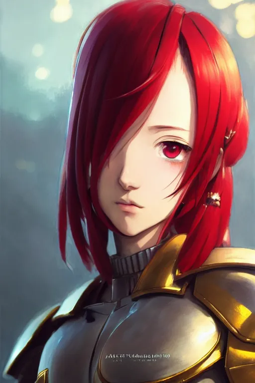 Image similar to portrait of Anime sister of battle, Warhammer 40000, cute-fine-face, red-short-hair pretty face, realistic shaded Perfect face, fine details. Anime. realistic shaded lighting by Ilya Kuvshinov katsuhiro otomo ghost-in-the-shell, magali villeneuve, artgerm, rutkowski, WLOP Jeremy Lipkin and Giuseppe Dangelico Pino and Michael Garmash and Rob Rey