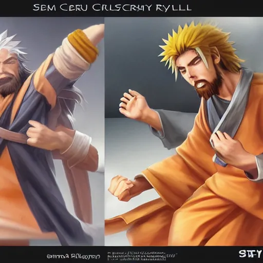 Image similar to semi realistic spinoff of Jesus Christ as NARUTO shiny Sacred scroll, Naruto jesus,by Stanley Artgerm Lau, WLOP, Rossdraws, James Jean, Andrei Riabovitchev, Marc Simonetti, Yoshitaka Amano, ArtStation, CGSociety,