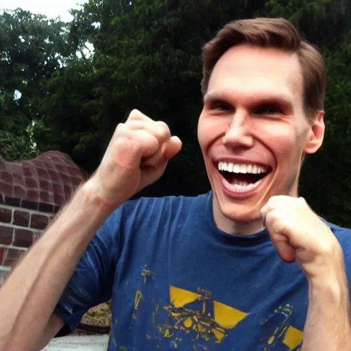 Image similar to jerma with an abnormally huge smile