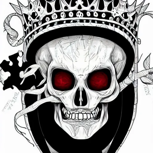 Image similar to anime painting of the skeleton king, illustration, vector art, digital art, white background