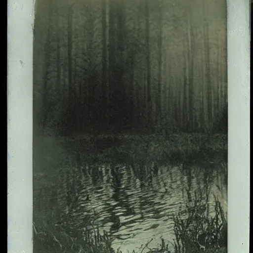 Image similar to creepy lovecraftian monster in swamp, 1 9 1 0 polaroid photo