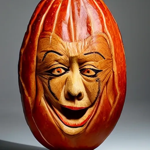 Image similar to a [ gourd ] carved shaped to look like ( amber heard face ) hybrid intercross