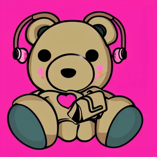 Image similar to a cute pink cuddly bear wearing headphones vector logo