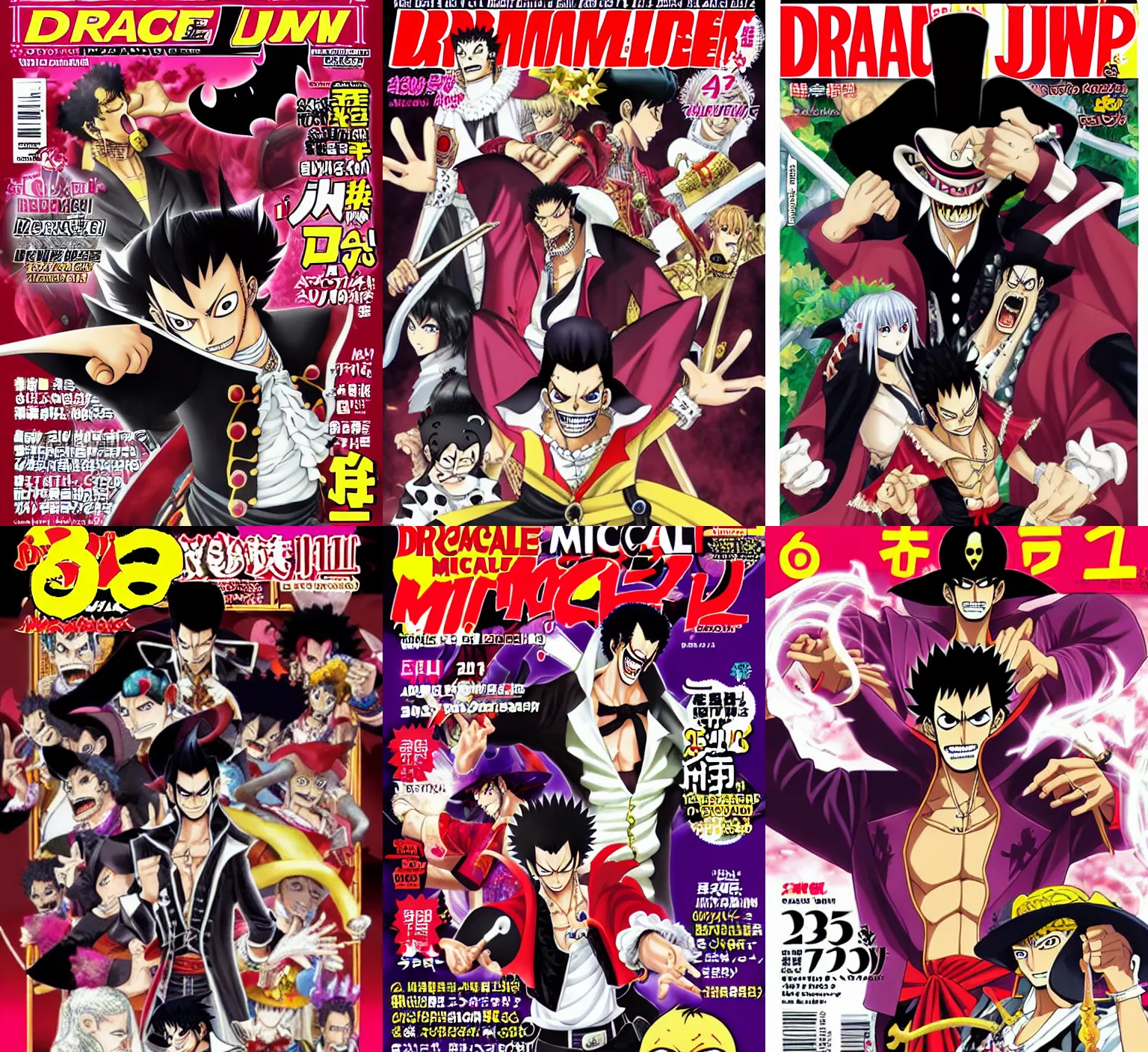 Prompt: dracule mihawk, shonen jump cover, october 2 0 1 5