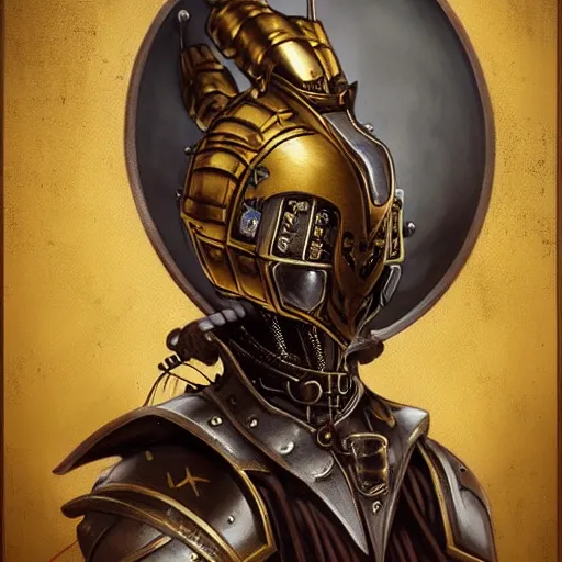 Image similar to Lofi steamPunk portrait dragon knight wearing black and gold plate armor Pixar style by Tristan Eaton Stanley Artgerm and Tom Bagshaw