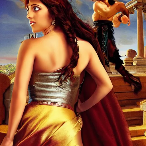 Image similar to hercules megara cinematographic photoshoot oil style ultra realistic