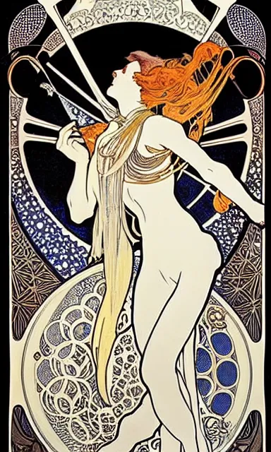 Image similar to castles on the moon, alphonse mucha, charles gesmar, aubrey beardsley, erte, winold reiss, philippe druillet