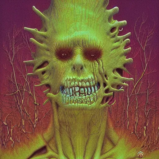 Image similar to bart simpson nightmare by beksinski and tristan eaton, neon trimmed beautiful dystopian digital art