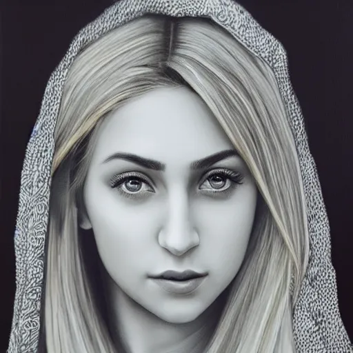 Image similar to portrait of a majestic Iranian young woman with long blonde hair, photorealist, 4k