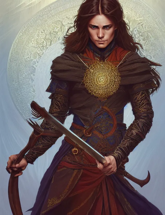 Image similar to symmetry!! intense fanart of a winchester as a mage warrior as acotar protagonist, magic background, intricate, elegant, highly detailed, my rendition, digital painting, artstation, concept art, smooth, sharp focus, illustration, art by artgerm and greg rutkowski and alphonse mucha