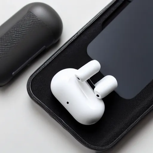 Image similar to black airpods pro case with marshmallow design on the case, studio, product photo