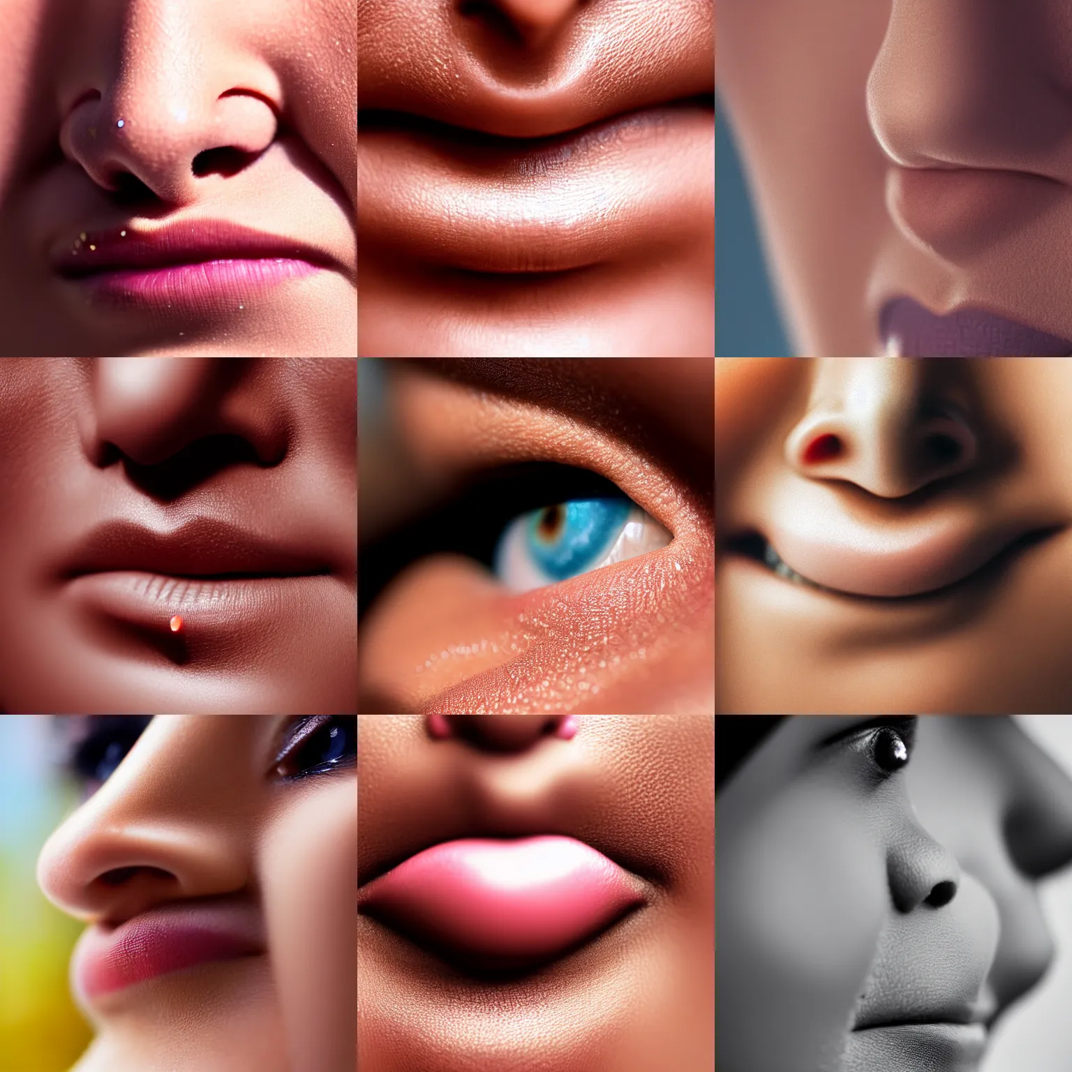 Prompt: closeup photo of the cutest human nose ever, 8 k, high details, small details