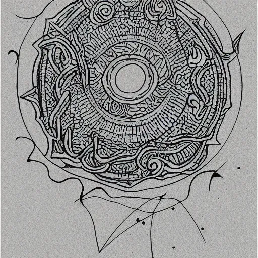 Image similar to tattoo sketch of a sea, on a yellow canva, ornamental, line art, minimalism, maori