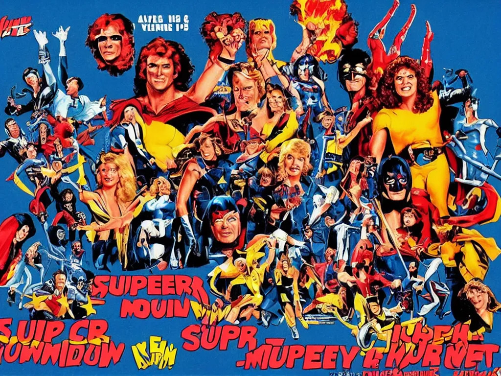 Prompt: 8 0 ´ s super hero movie poster