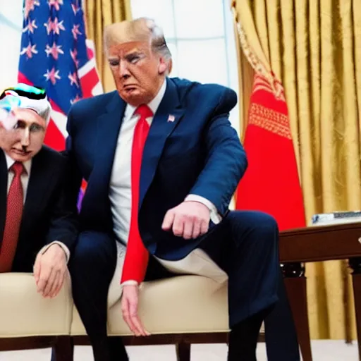 Prompt: trump sitting on putin's lap