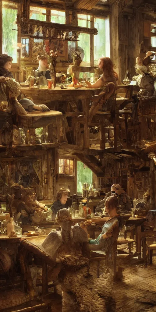 Image similar to tavern, masterpiece by Edgar Maxence and Ross Tran and Michael Whelan, gustav dore, 8k, octane render