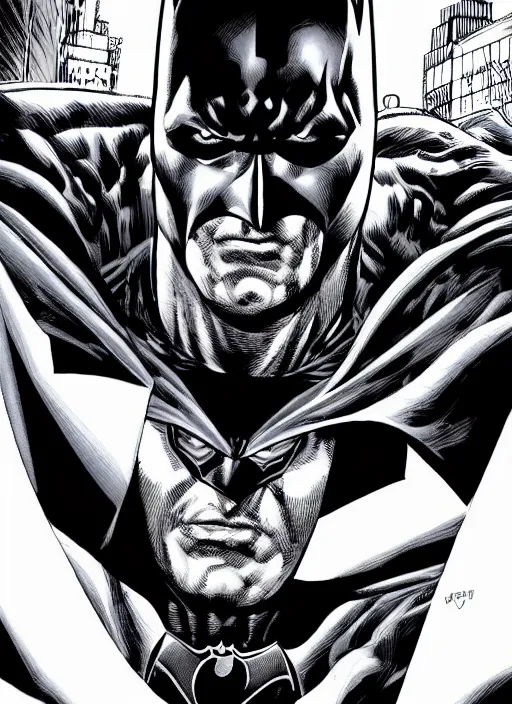 Prompt: portrait of the batman, black and white, by jim lee!