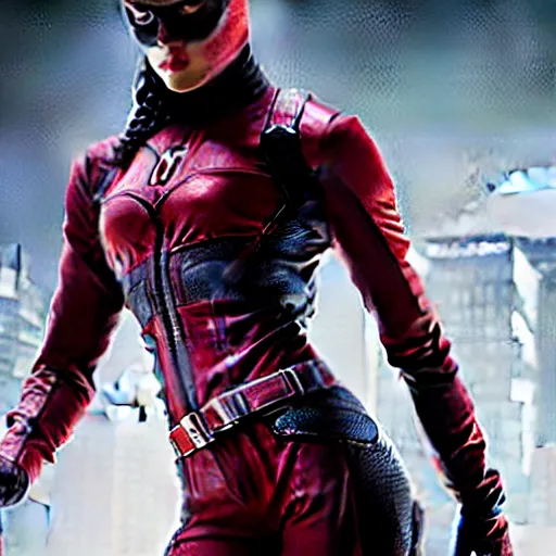 Image similar to female daredevil, octane, realistic lighting, marvel movie still