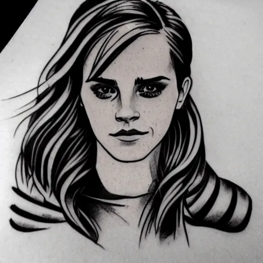 Prompt: tattoo design of emma watson as captain america