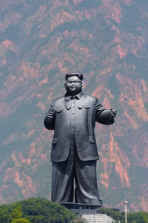 Image similar to a gigantic statue of kim jong un that can be seeing from the orbit, nasa space photography, hubble telescope, symmetry, awesome exposition, very detailed, highly accurate, 8 k