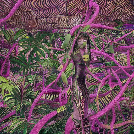 Prompt: mayan supernatural beings, pattern, jungle, intricate entanglement of botanical features, intricate details, octane render, trending on deviantart