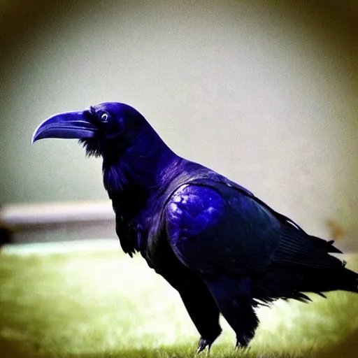 Image similar to “a raven looks at the camera. full of personality and charisma. Striking features and pose.”