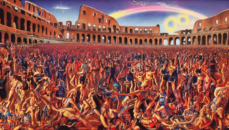 Image similar to rave party at the Colosseum by Kelly Freas