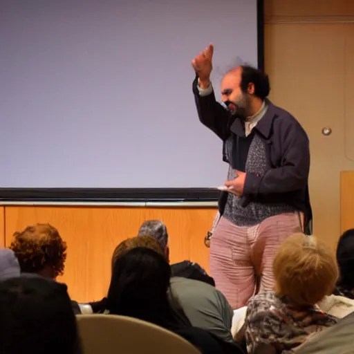 Image similar to salmon rushdie giving a lecture in auditorium