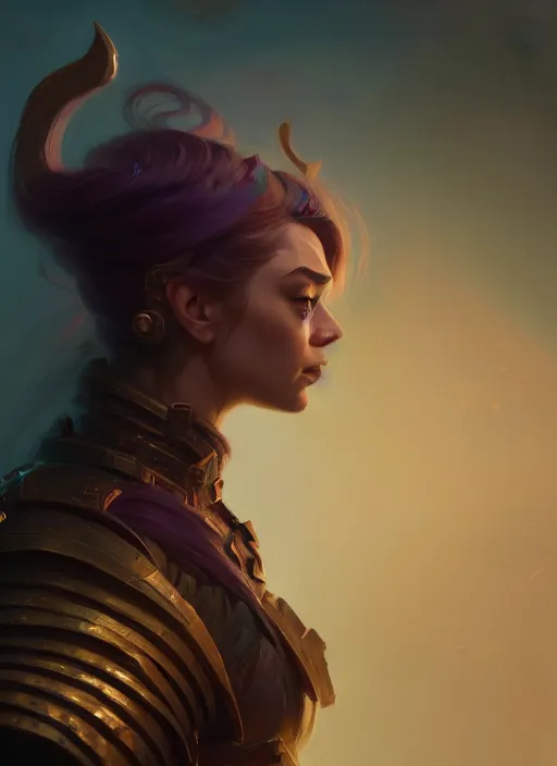 Image similar to side portrait, imogen poots, paladin, fantasy, gloomhaven, luminescent, organic painting, matte painting, bold shapes, hard edges, gaudy colors, octane render, unreal engine, by greg manchess, huang guangjian, greg rutkowski, jesper ejsing