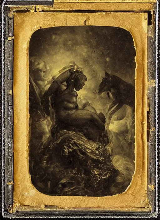 Image similar to old wetplate daguerreotype portrait of the birth of napoleon, explosion of data fragments, fractal, intricate, elegant, highly detailed, parallax, leica, medium format, subsurface scattering, by jheronimus bosch and greg rutkowski and louis jacques mande daguerre