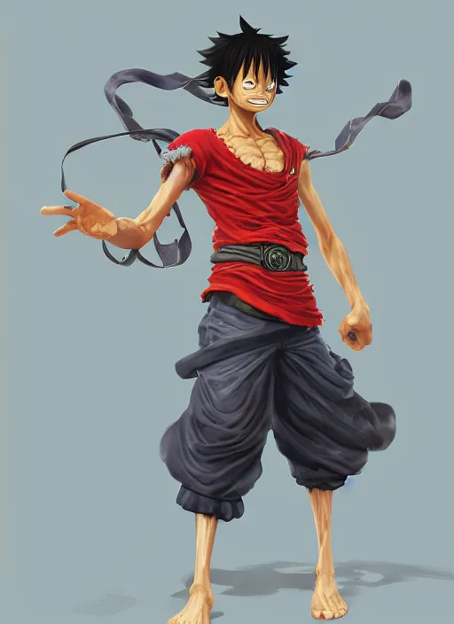 Prompt: a professional digital art of luffy, concept art, sharp detail, smooth render, art style by Ruan Jia and Mandy Jurgens and Ian Spriggs and William-Adolphe Bouguerea