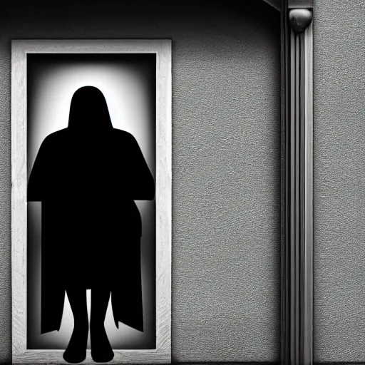 Image similar to a dark figure sitting in front of a door holding a key